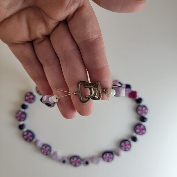 Vintage 1970s Bead Necklace 28 Inch Purple Pink Boho Jewelry - Picture 2 of 10